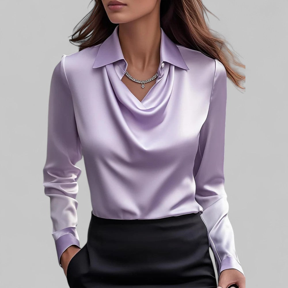 Elegant Satin Waterfall Neckline Women's Blouse