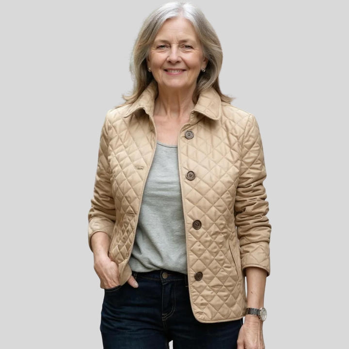 Women's Quilted Jacket with Lapel Collar - Lightweight Winter Jacket