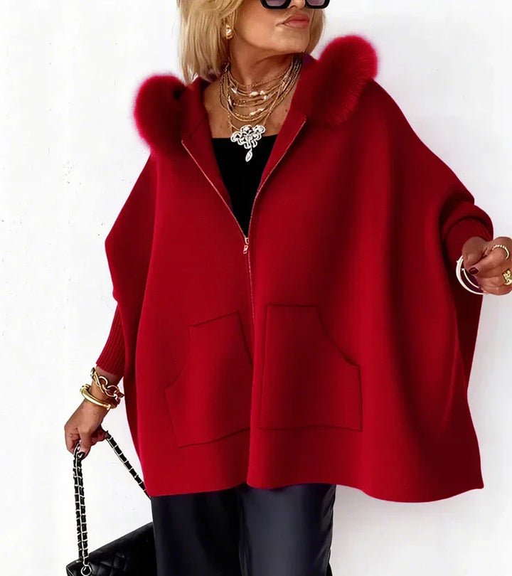 Women's Casual Hooded Coat with Faux Fur Collar - Warm Winter Jacket