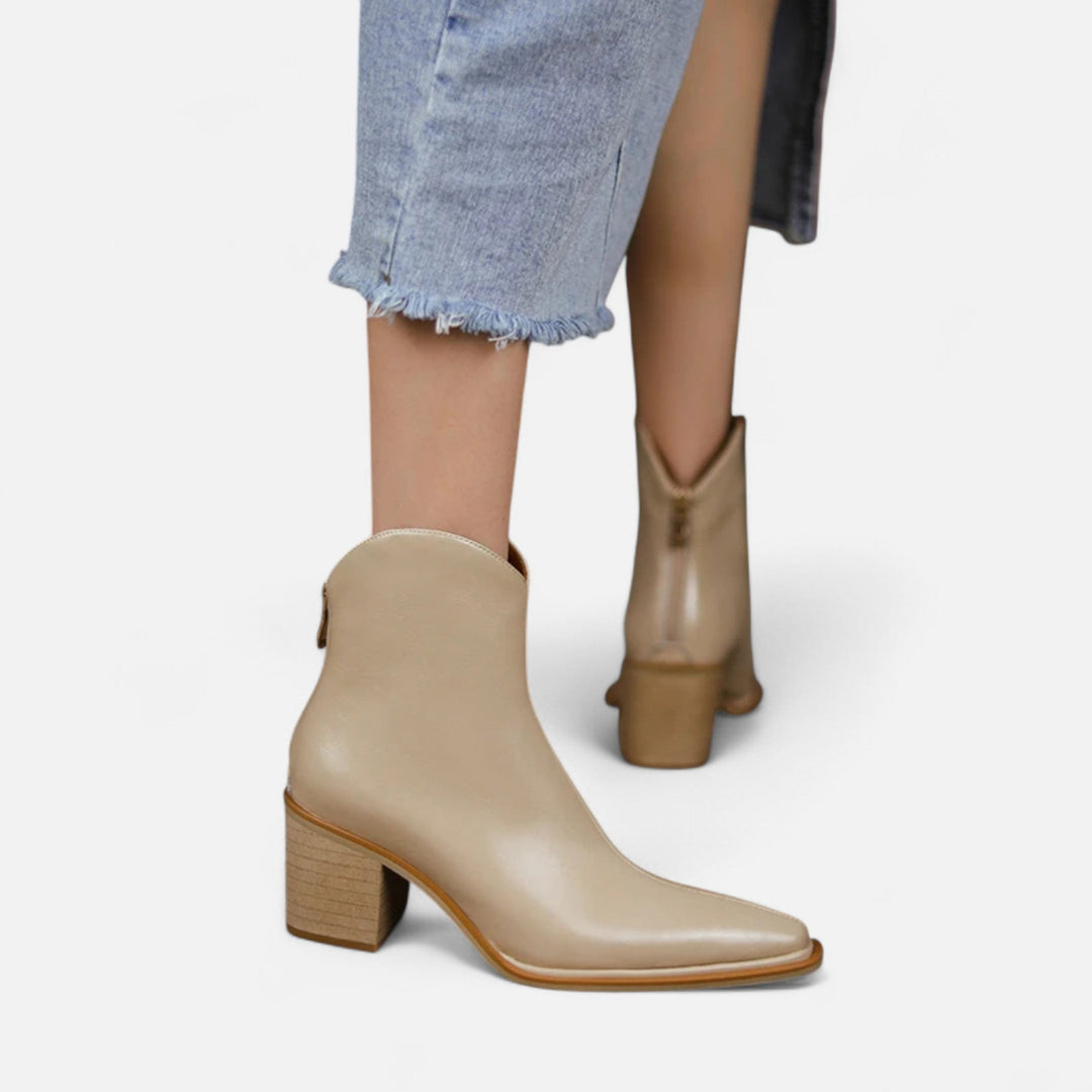 Elegant Pointed-Toe Women's Ankle Boots with Heel in PU Leather