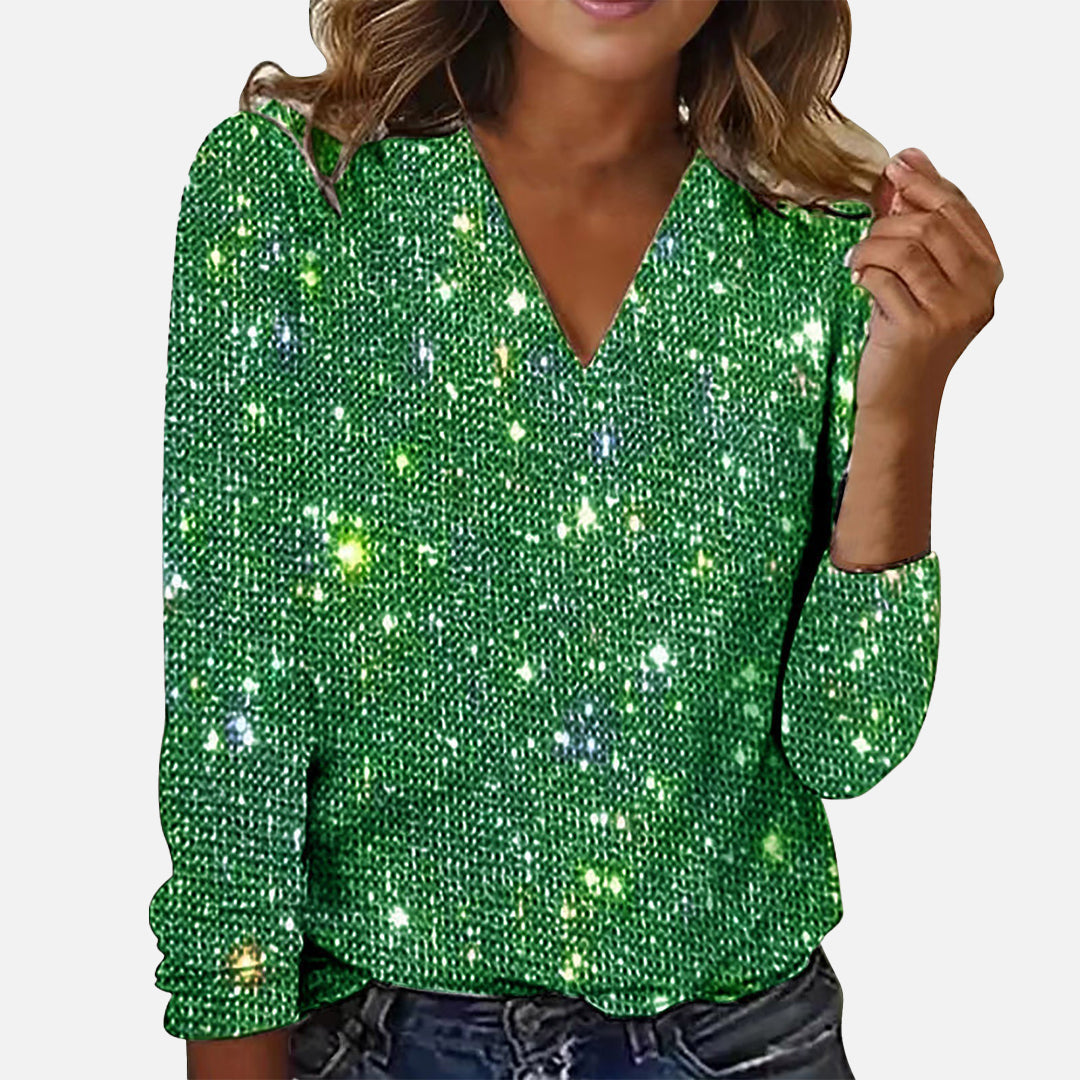 Sparkling V-Neck Blouse for Women - Elegant Festive Glitter Blouse