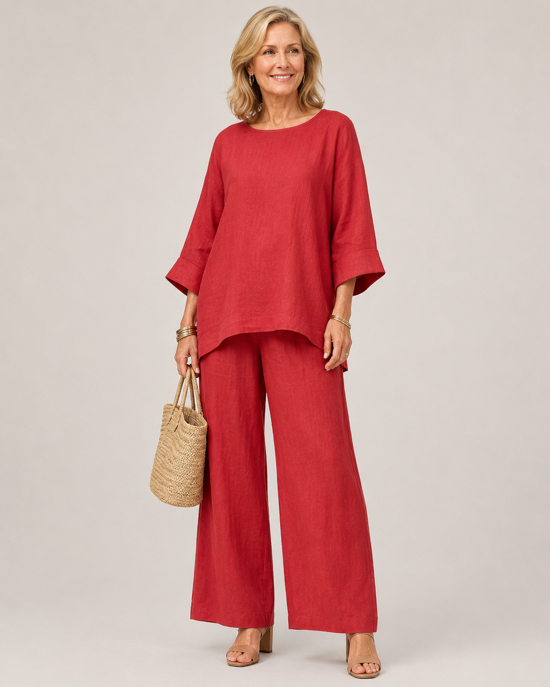 Comfortable Lightweight Women's Oversized Tunic Wide Leg Pant Set