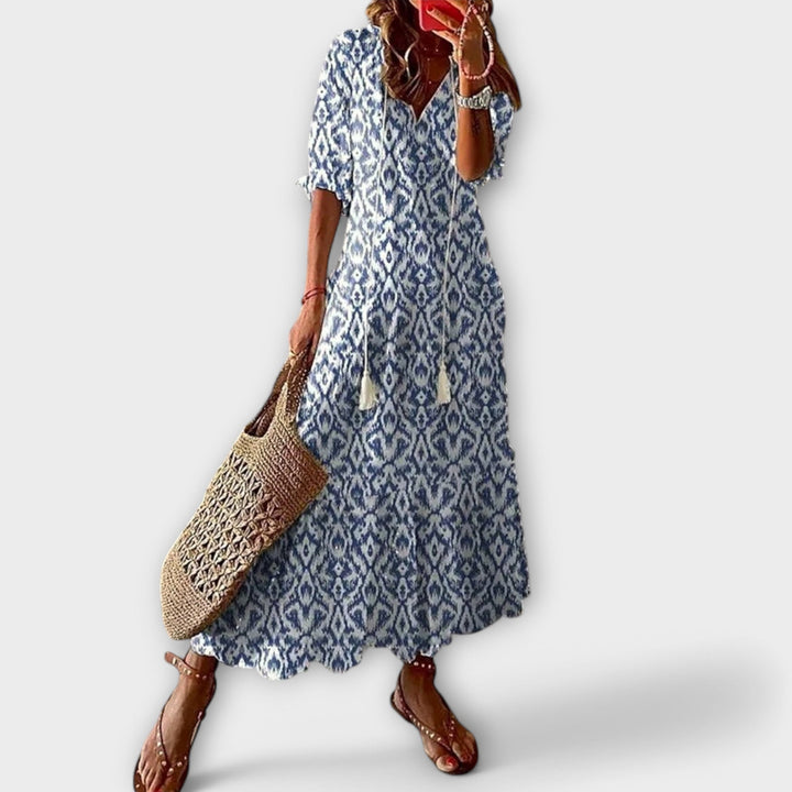 Women's Bohemian Maxi Dress with V-Neckline - Lightweight Summer Dress