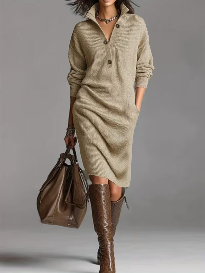 Women's Soft Knit Sweater Dress with Buttons