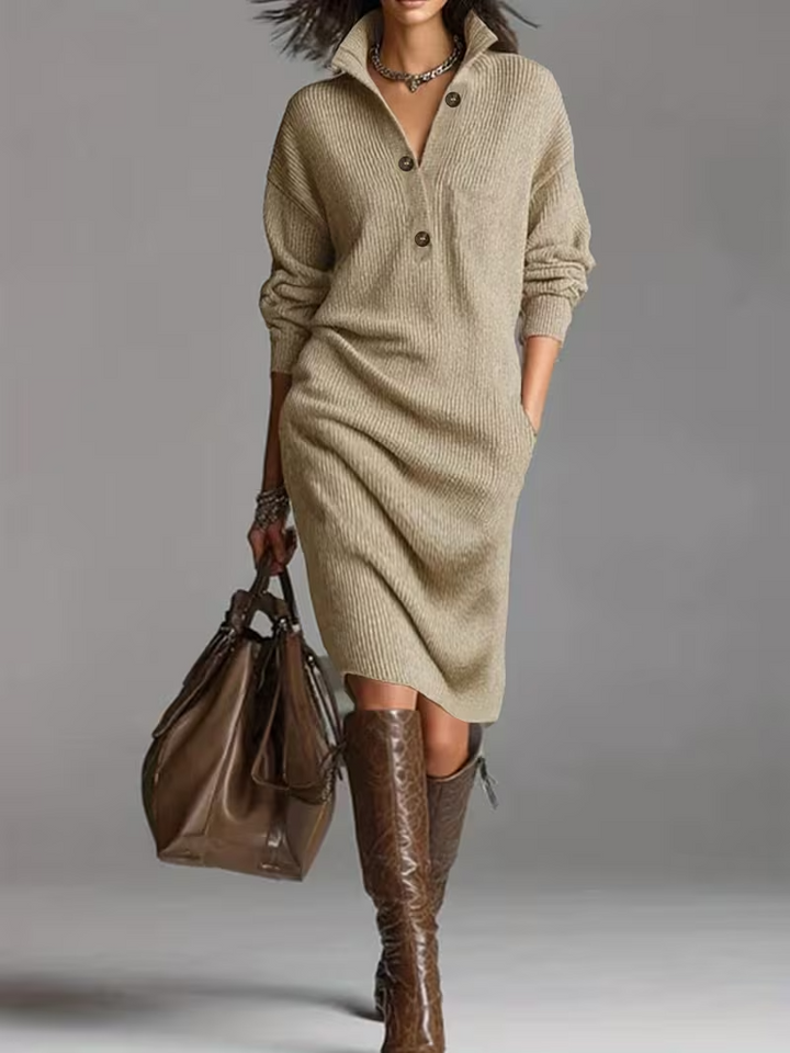 Women's Soft Knit Sweater Dress with Buttons