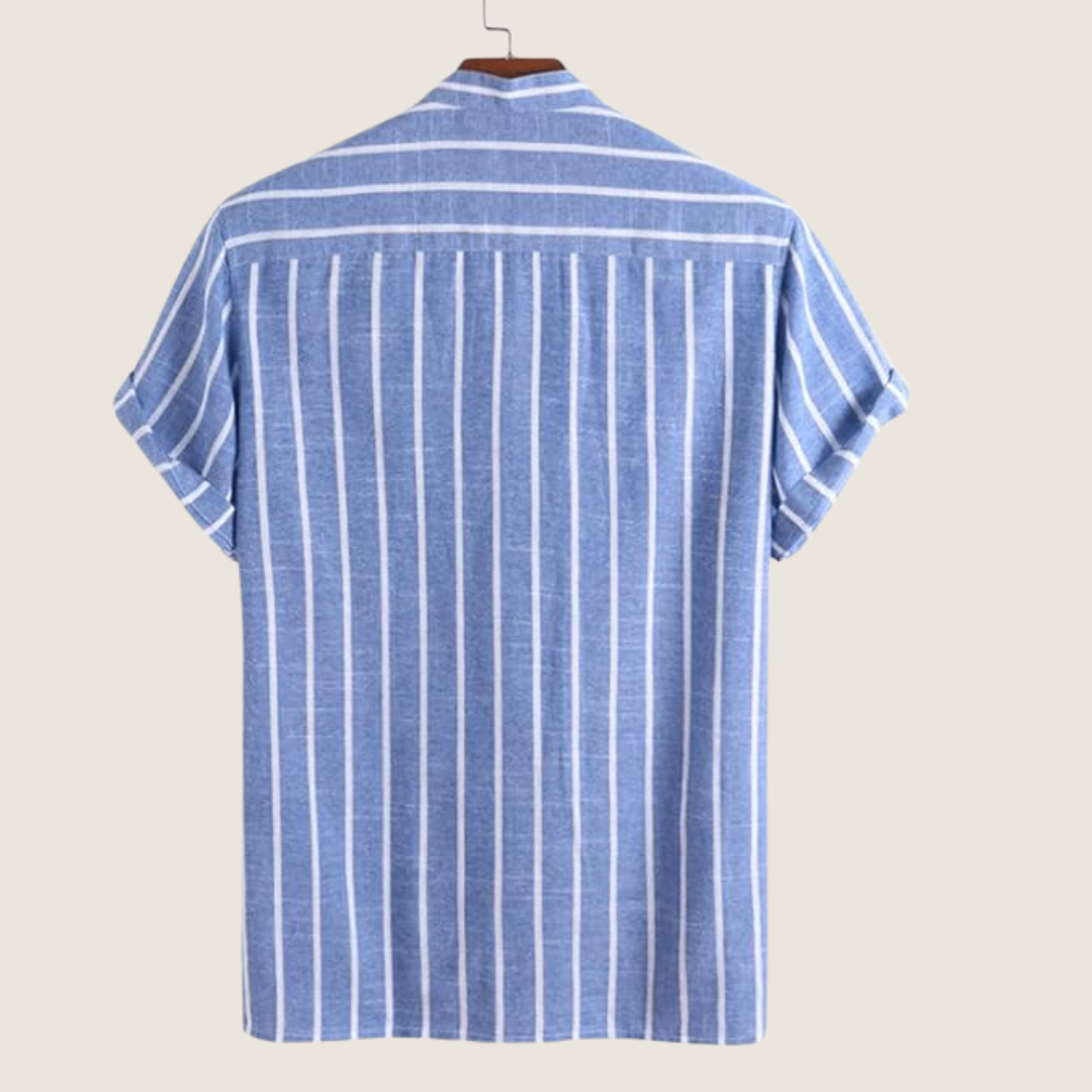 Stylish Striped Men's Short Sleeve Stand Collar Shirt