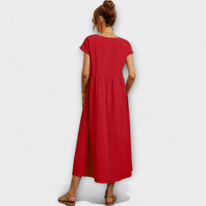 Elegant Women's Spring Dress with Flowing Silhouette - Light and Airy