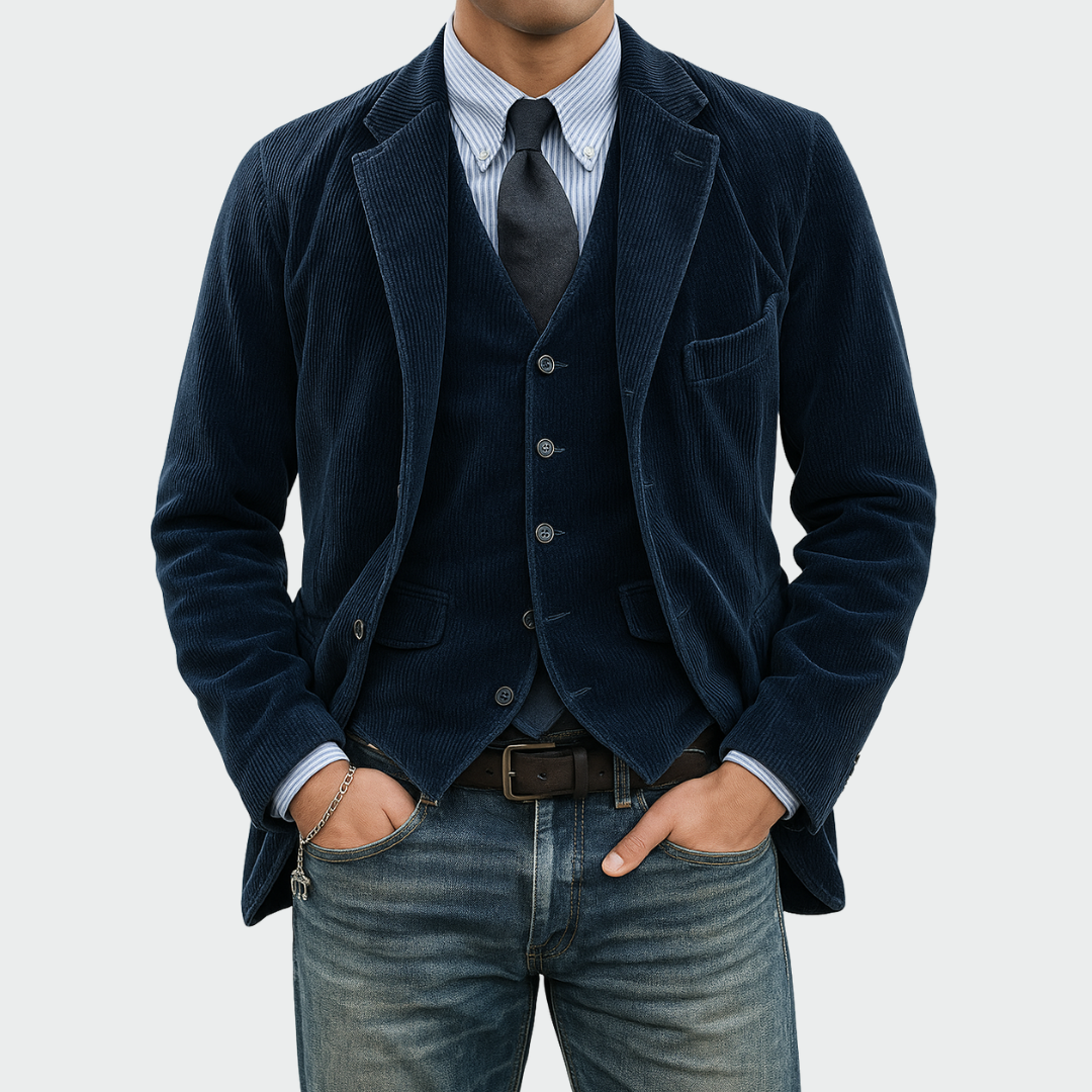 Men's Velvet Blazer & Vest Set - Elegant Two-Piece Ensemble