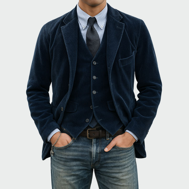 Men's Velvet Blazer & Vest Set - Elegant Two-Piece Ensemble