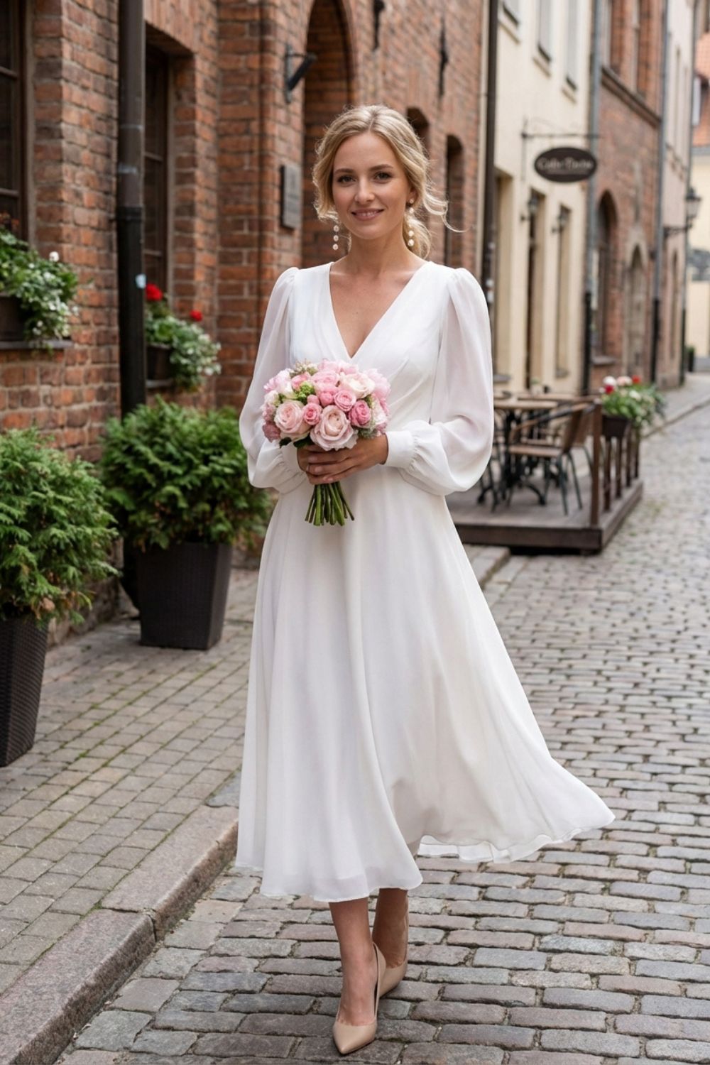 Elegant V-Neck Women's Long Sleeve Midi Dress