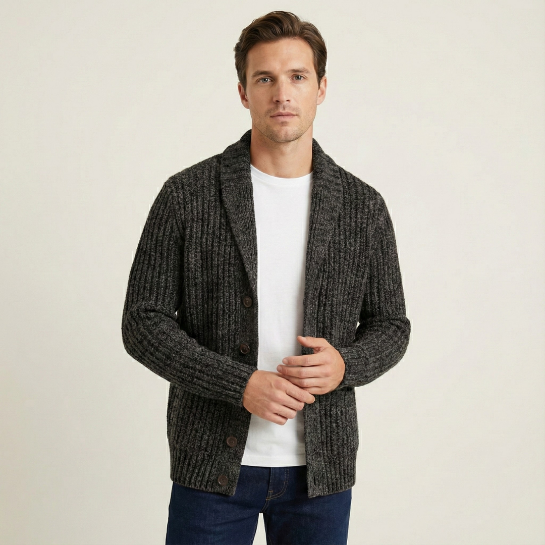 Warm Chunky Knit Men's Shawl Collar Cardigan