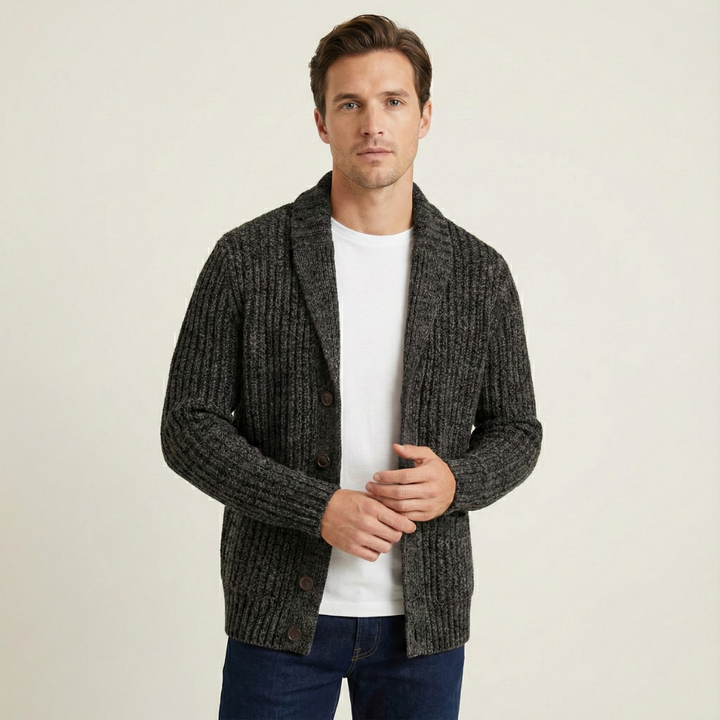 Warm Chunky Knit Men's Shawl Collar Cardigan