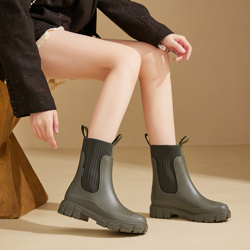 Waterproof Women's Rain Boots with Non-Slip Sole - Chelsea Boot Style