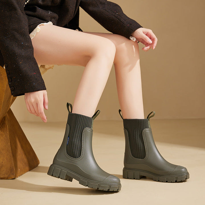 Waterproof Women's Rain Boots with Non-Slip Sole - Chelsea Boot Style