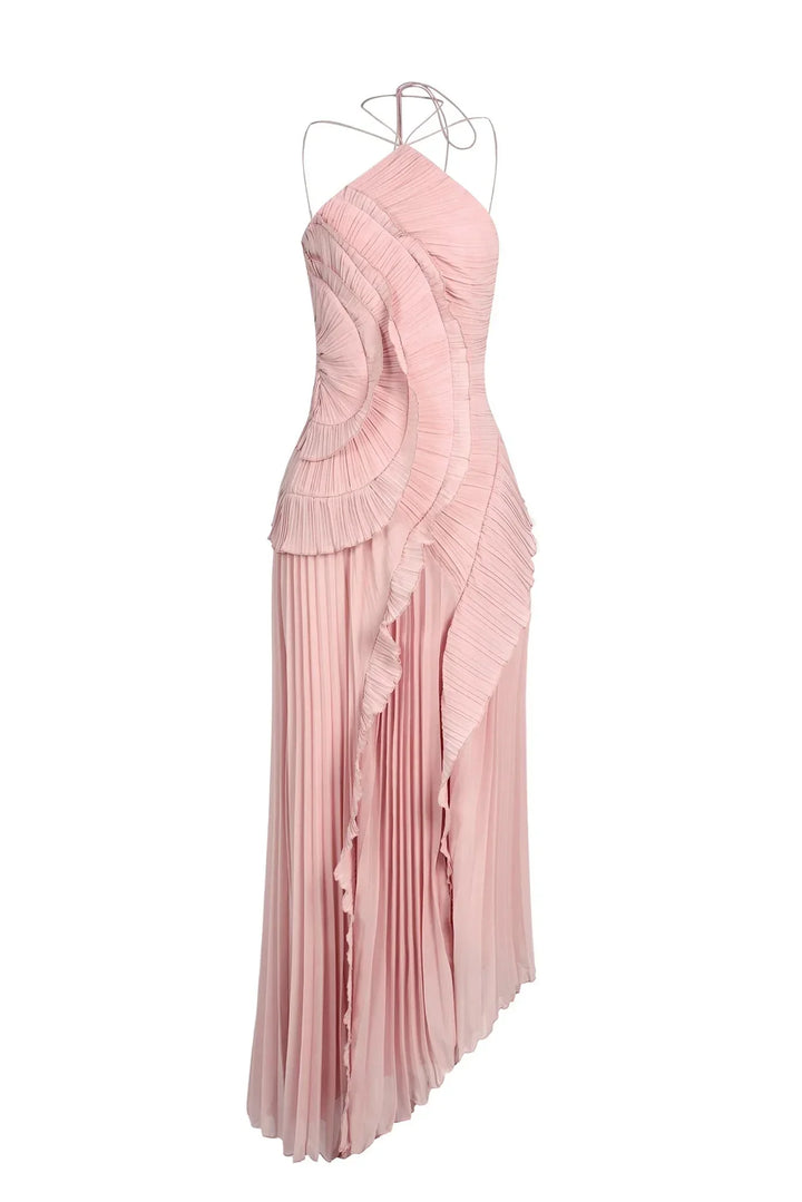 Elegant Pleated Ruffle Women's Maxi Dress