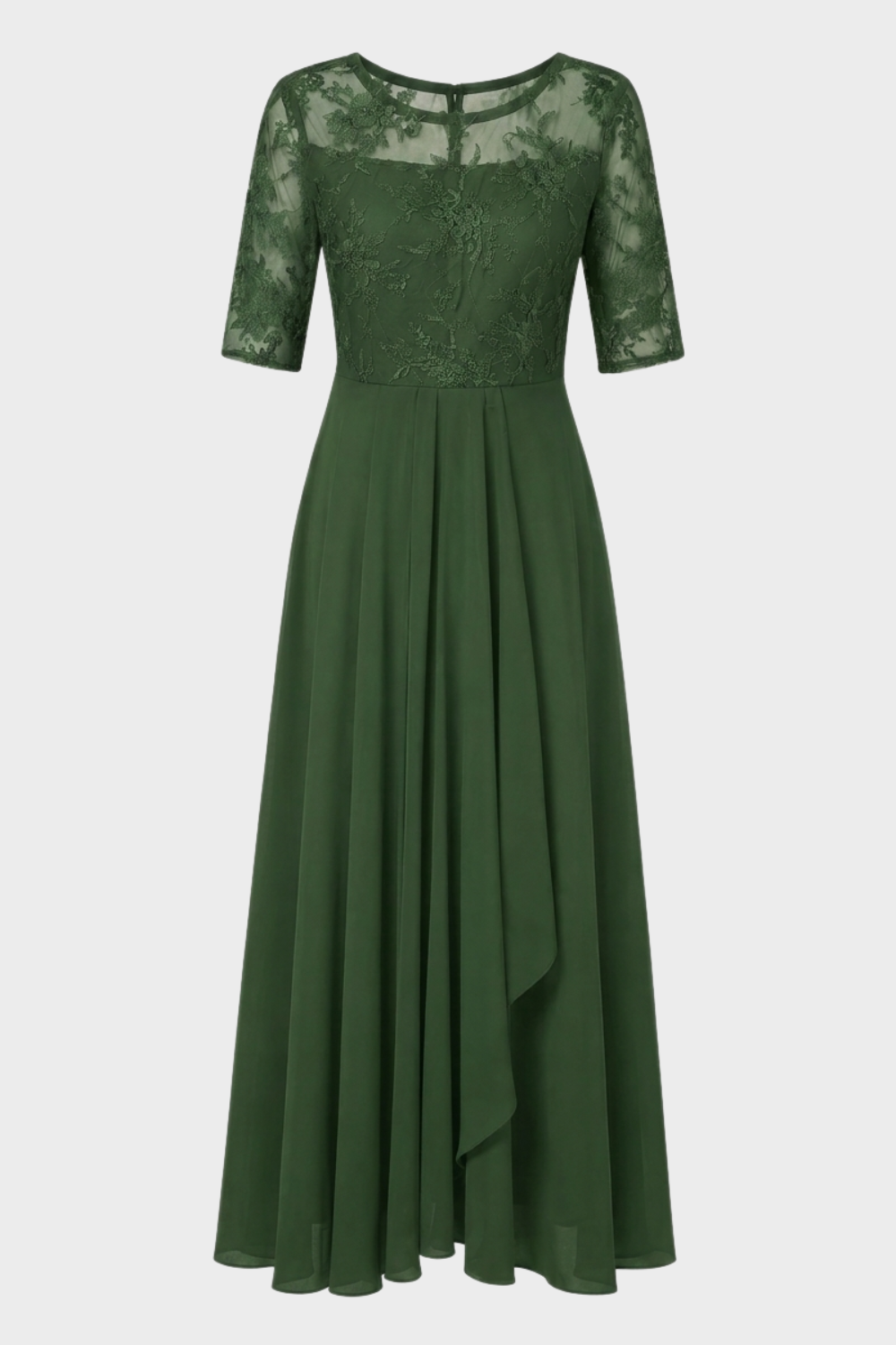 Elegant Festive Women's Chiffon Maxi Dress with Lace Bodice and 3/4 Sleeves