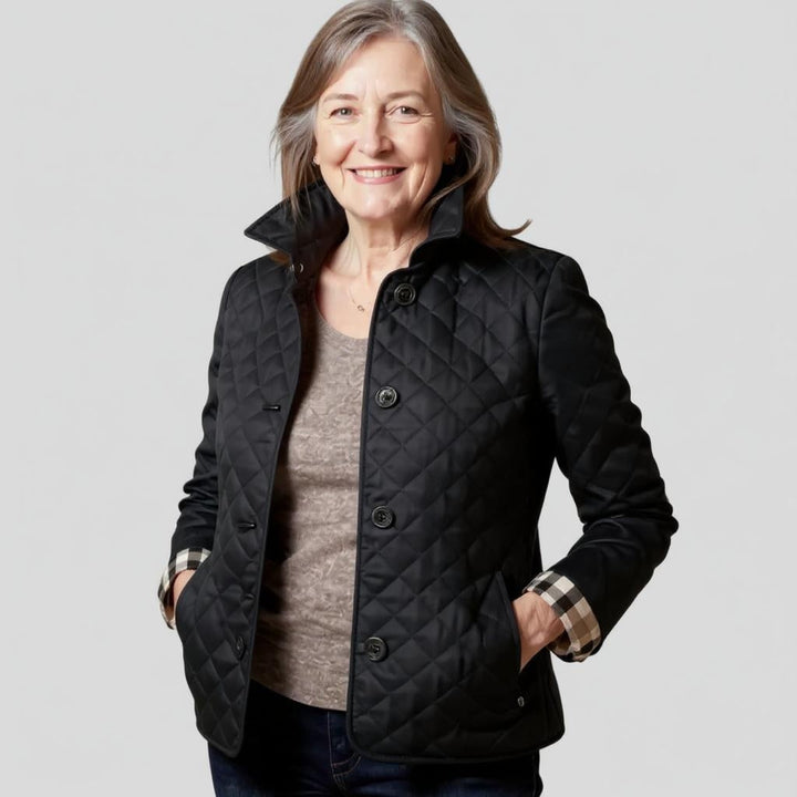 Women's Quilted Jacket with Lapel Collar - Lightweight Winter Jacket