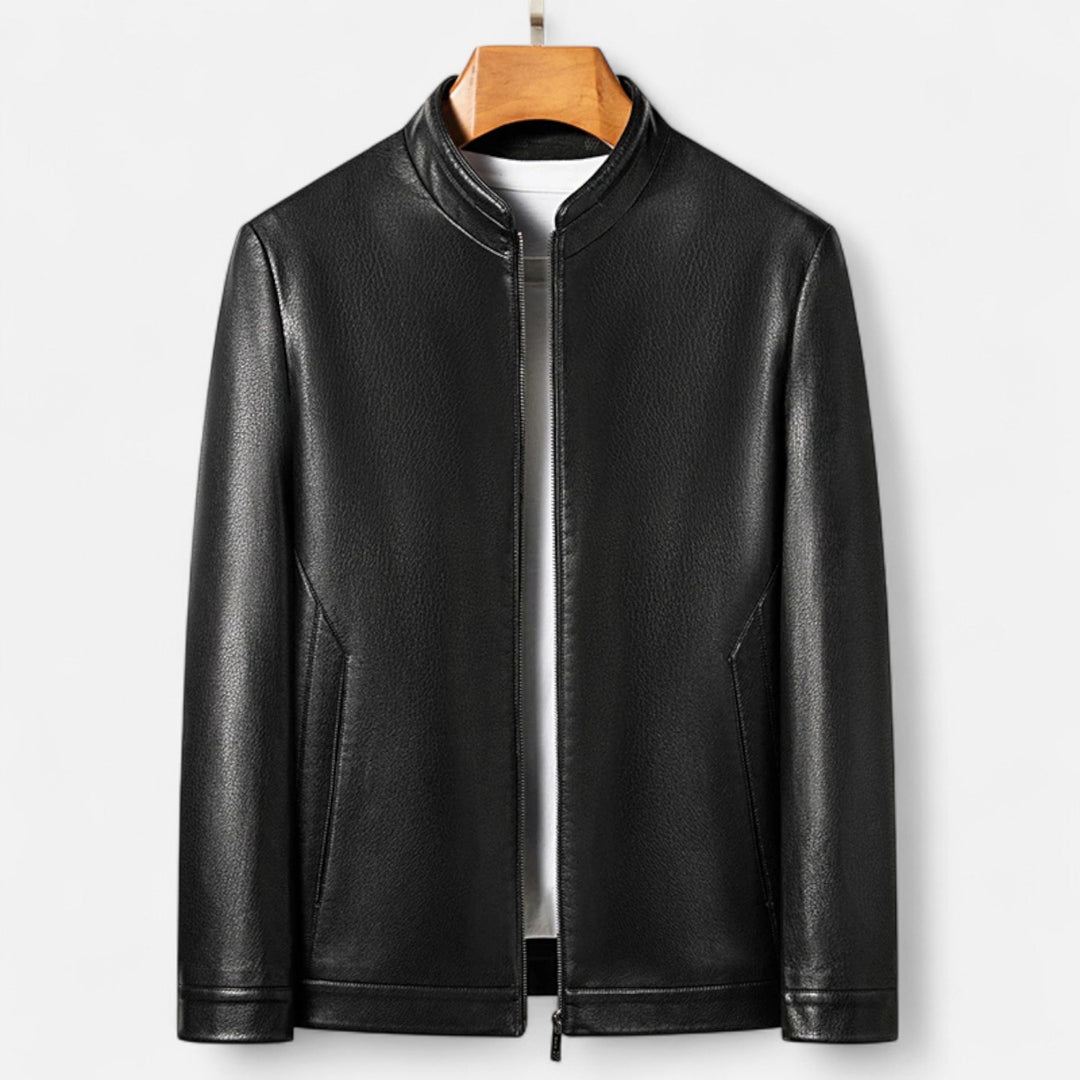 Elegant PU Leather Men's Jacket with Stand Collar