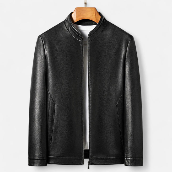 Elegant PU Leather Men's Jacket with Stand Collar
