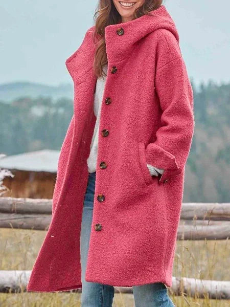 Women's Long-Sleeve Marled Coat with Button Placket
