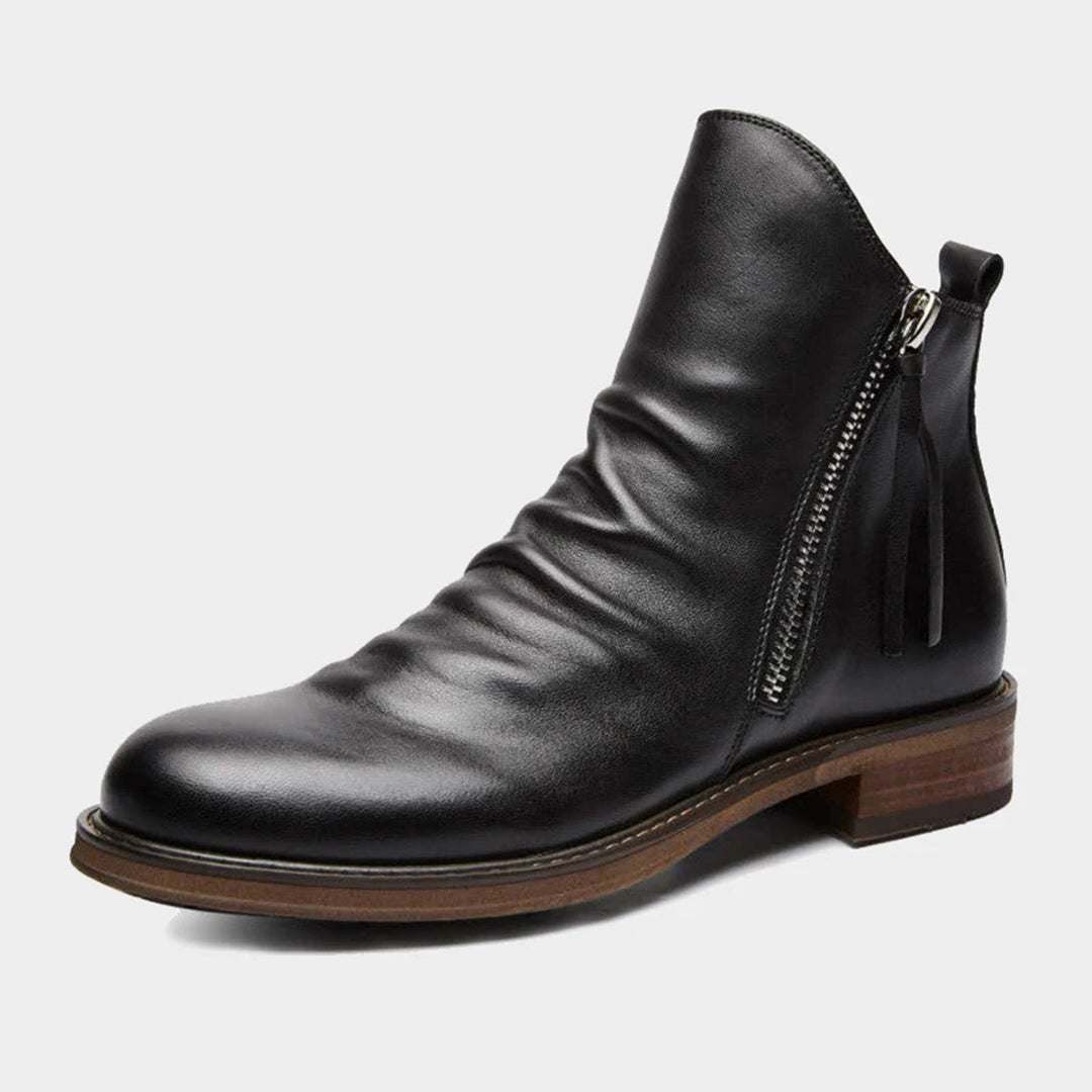 Men's Comfortable PU Leather Boots with Zipper - Non-Slip and Breathable
