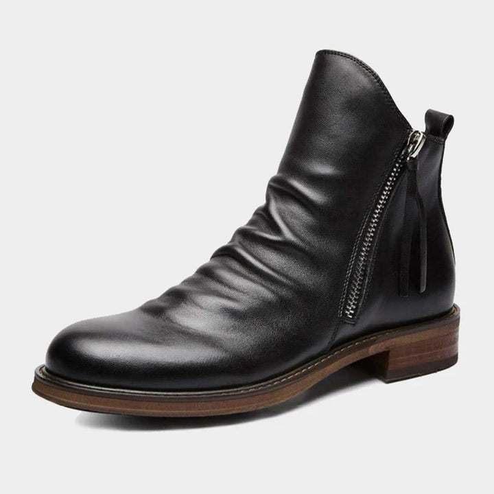 Men's Comfortable PU Leather Boots with Zipper - Non-Slip and Breathable