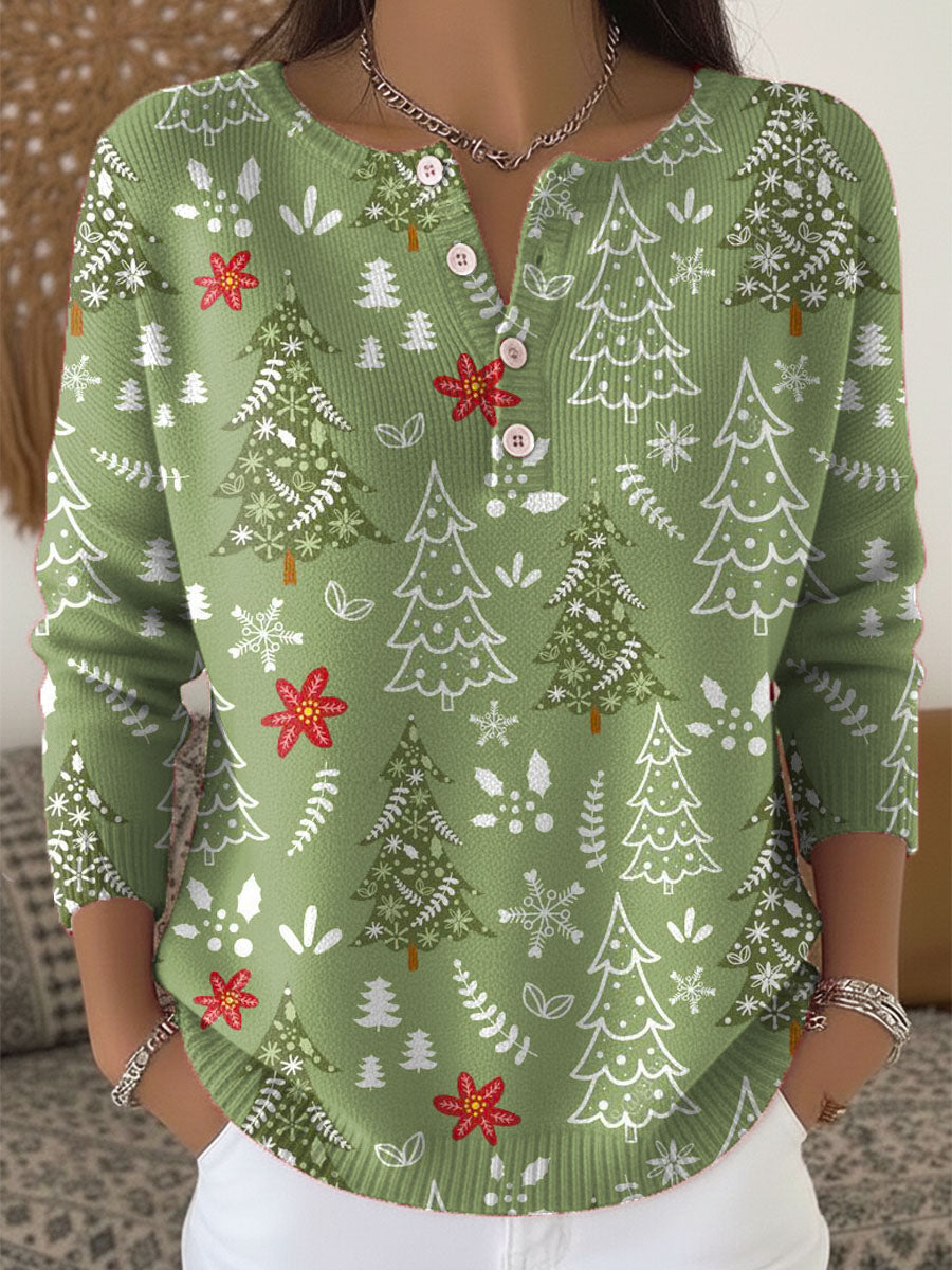 Women's Festive Christmas Sweater with Buttons