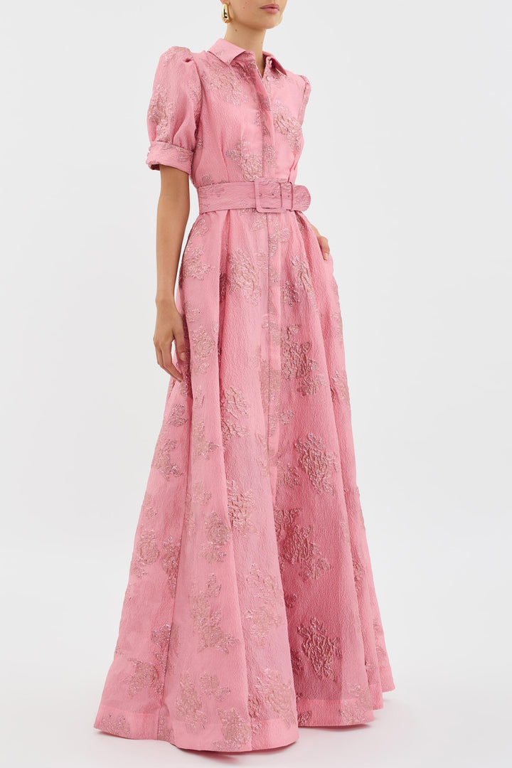 Elegant Floral Women's Maxi Dress with Short Puff Sleeves