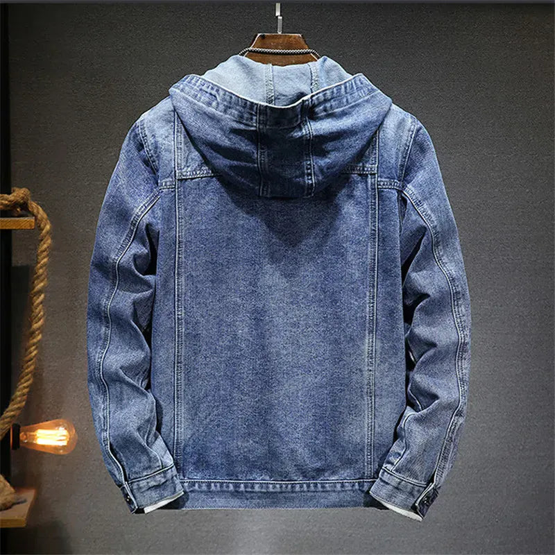 Men's Hooded Denim Jacket - Rugged Denim Hoodie for Casual Streetwear