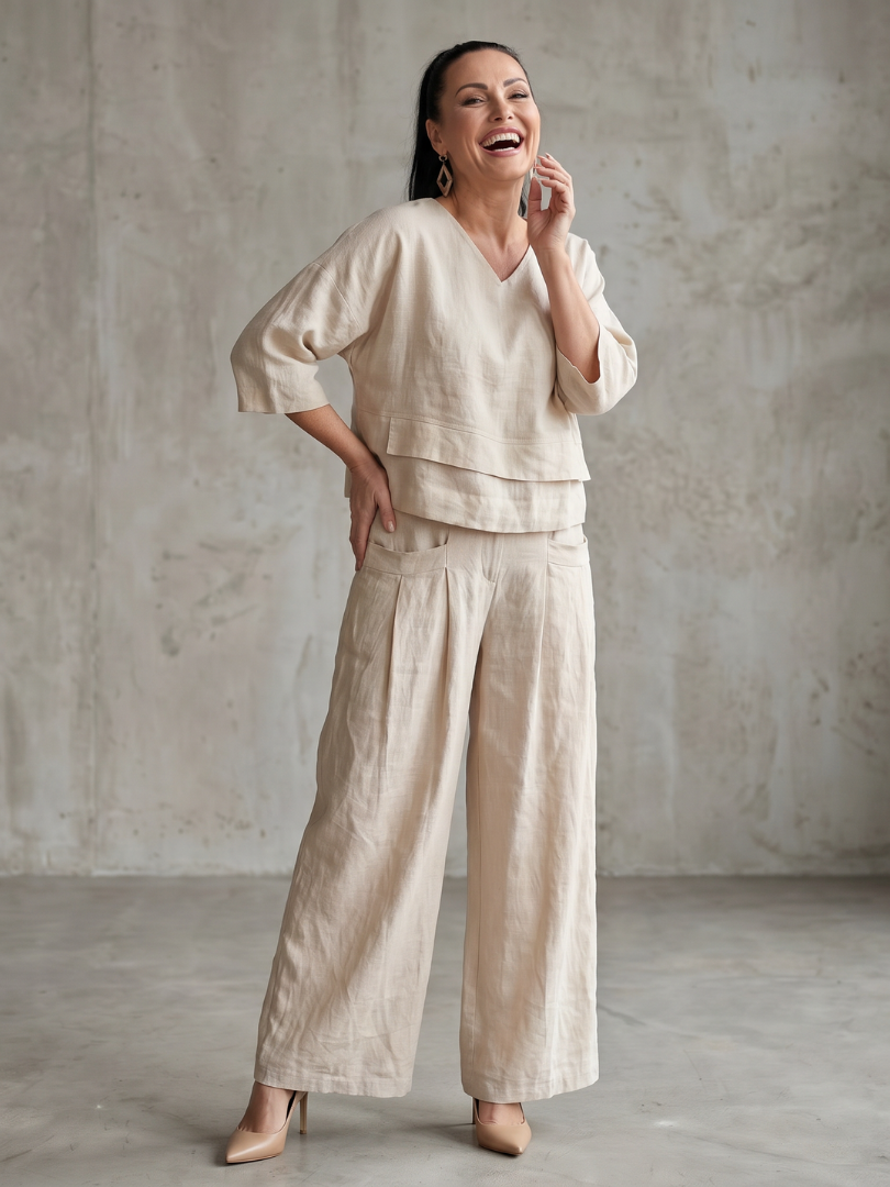 Elegant Layered Women's Wide Leg Two-Piece Set