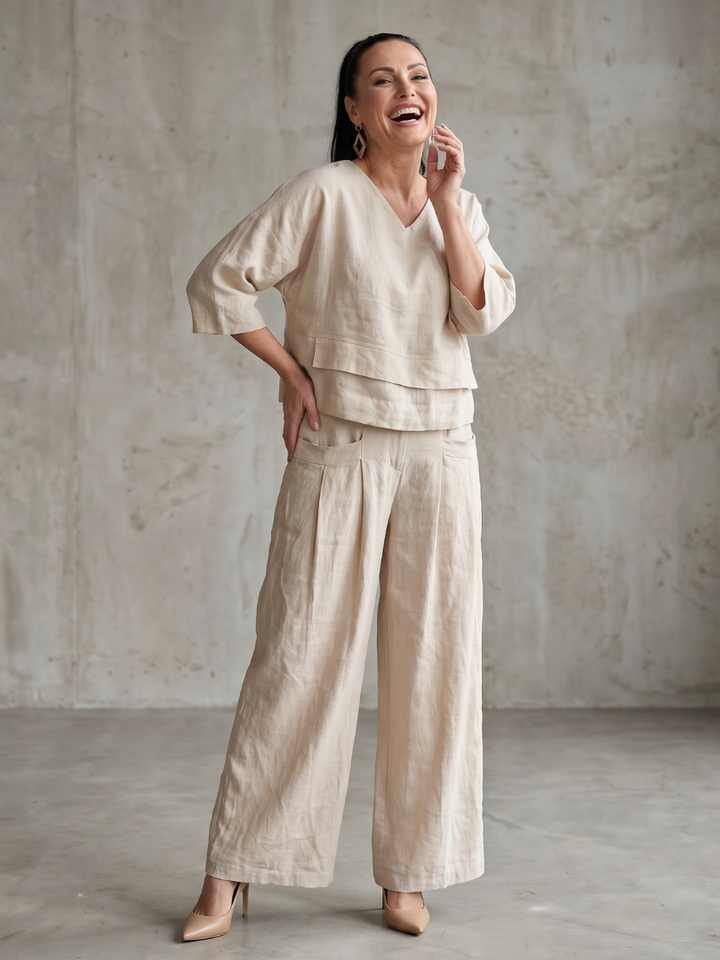 Elegant Layered Women's Wide Leg Two-Piece Set