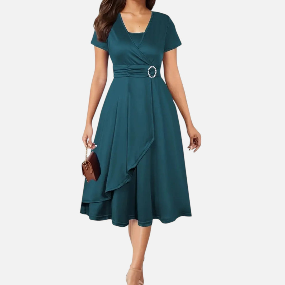 Elegant Rhinestone V-Neck Asymmetric Women's Evening Dress