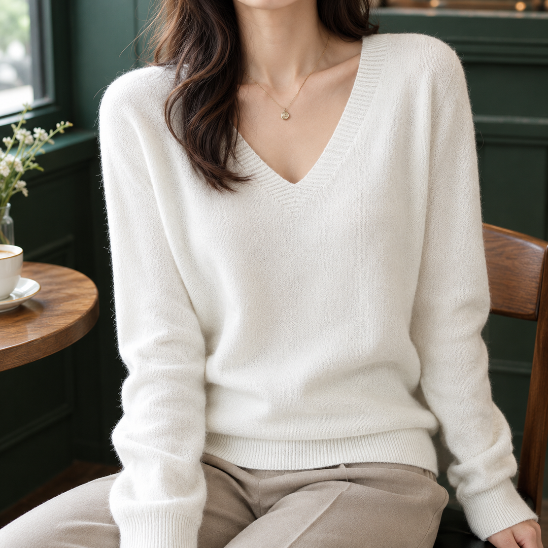Angelique V-Neck Sweater - White