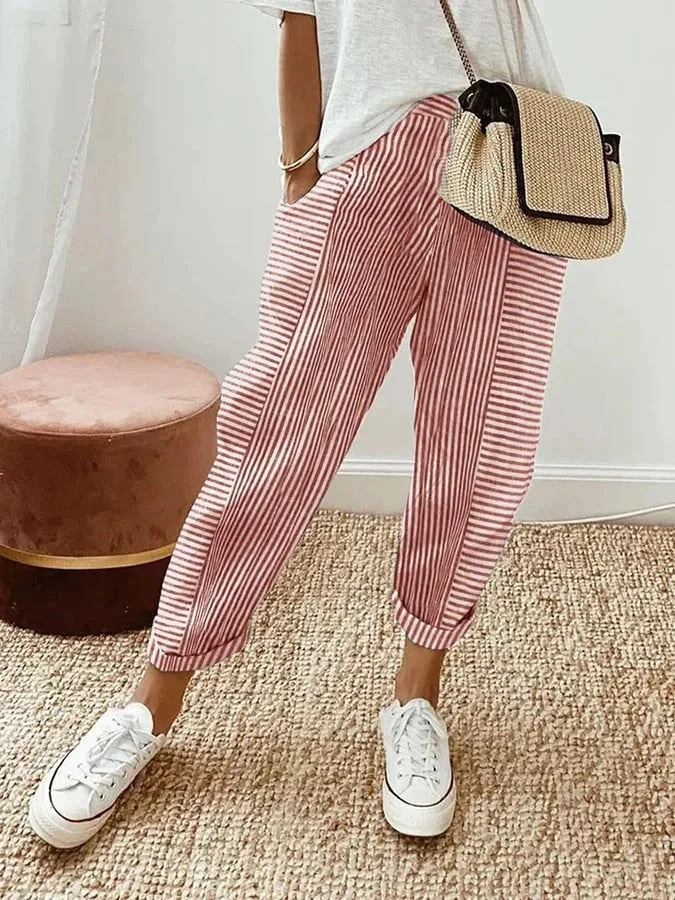 Lightweight Striped Women Cropped Summer Pants