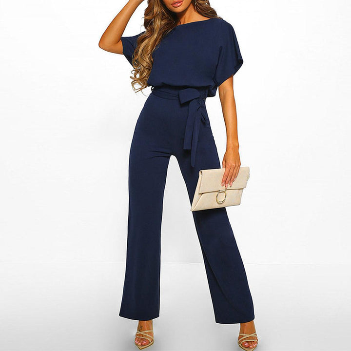 Casual Belted Women's Short Sleeve Jumpsuit