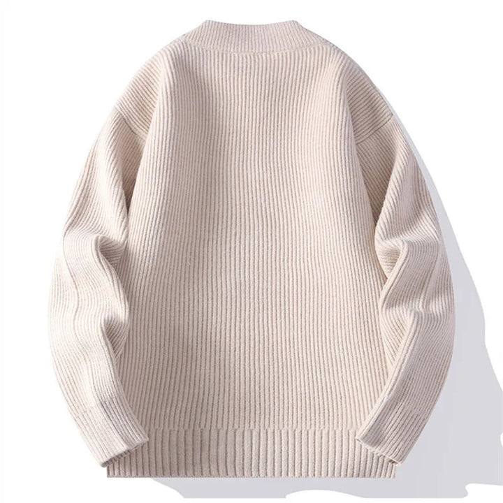 Men's Textured Knit Pullover with Stand Collar - Modern Rib Knit