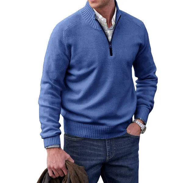 Men's Cashmere Zip-Up Sweater - Elegant Knit Pullover