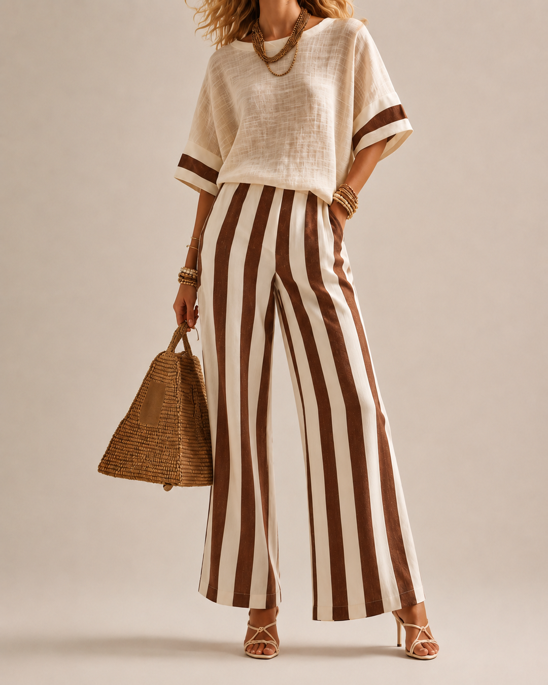 Casual Striped Women's Two-Piece Set