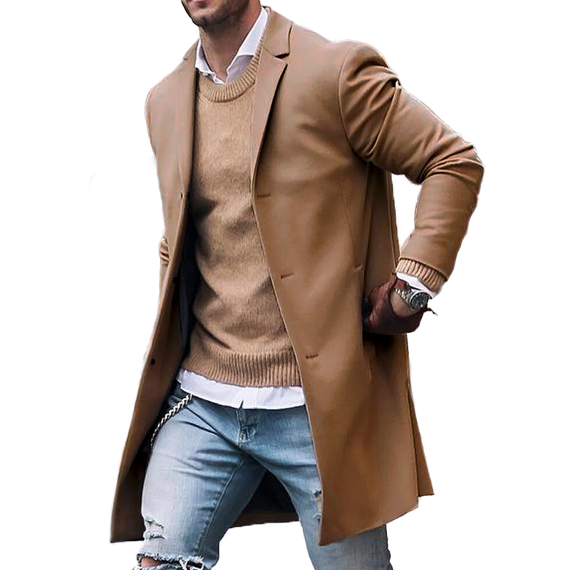 Classic Men's Coat with Lapel Collar