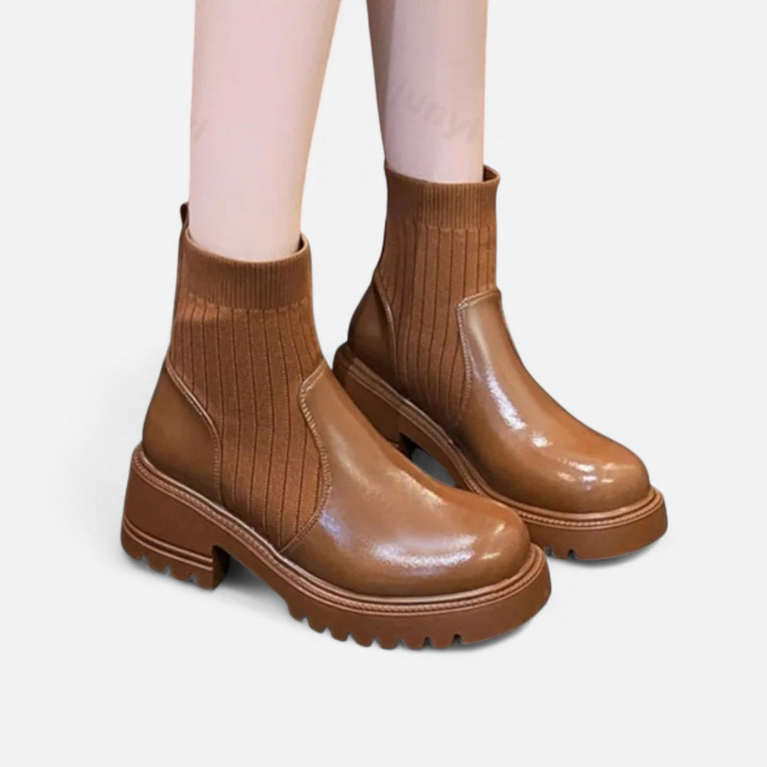Elegant Women's Block Heel Ankle Boots - Slip-On Design