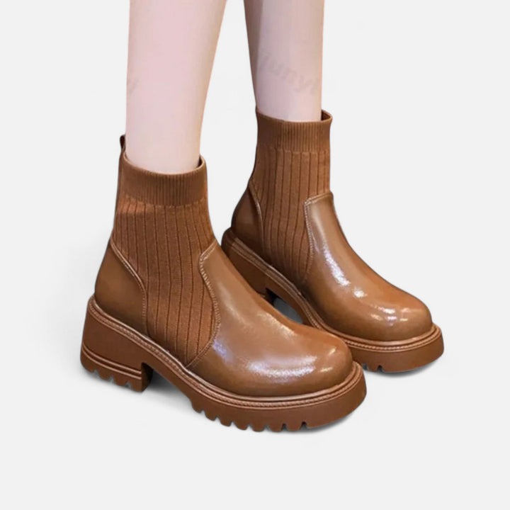 Elegant Women's Block Heel Ankle Boots - Slip-On Design