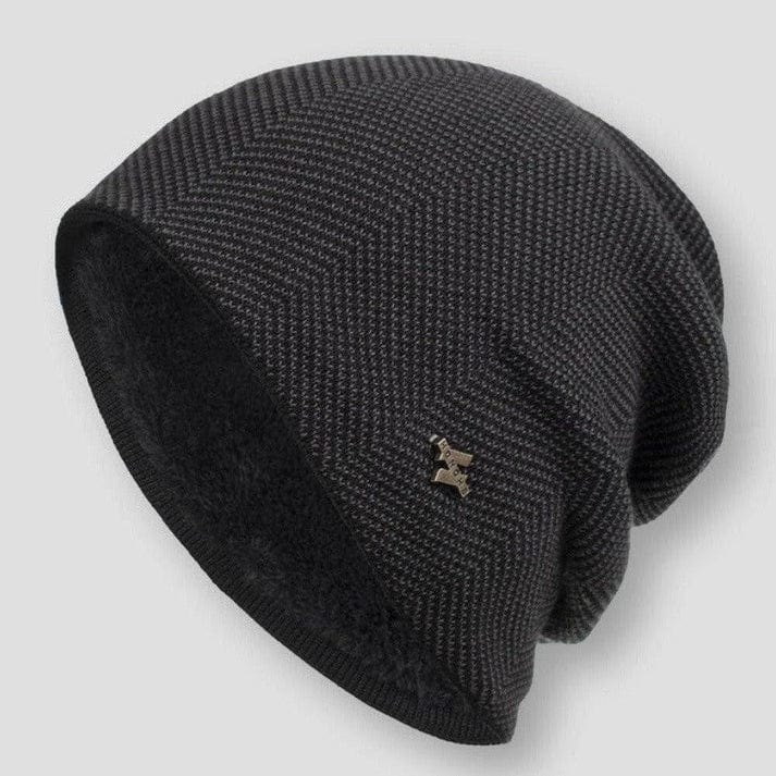 Warm Men's Wool Beanie with Fleece Lining - Ribbed Knit Texture in Organic Cotton