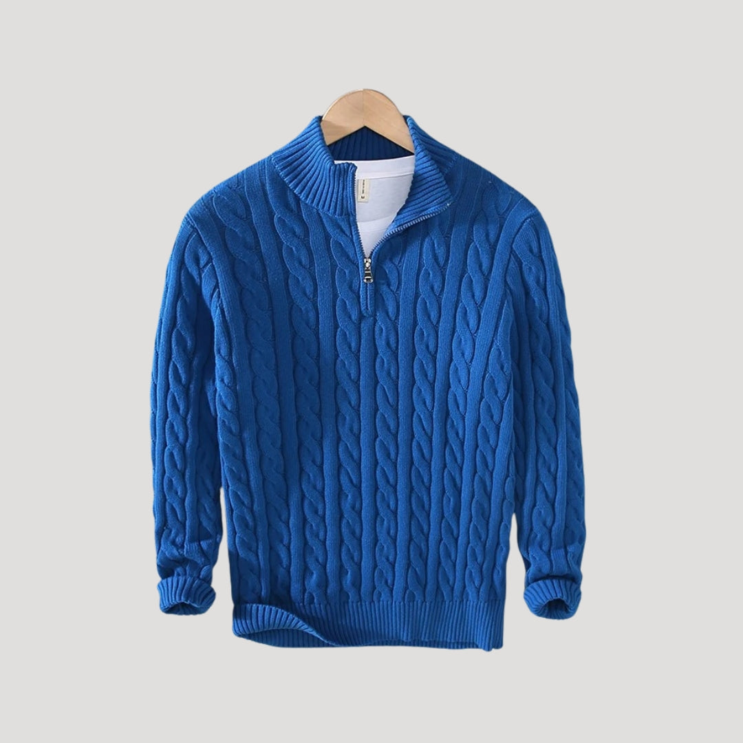 Men's Wool Cable-Knit Half-Zip Pullover Sweater