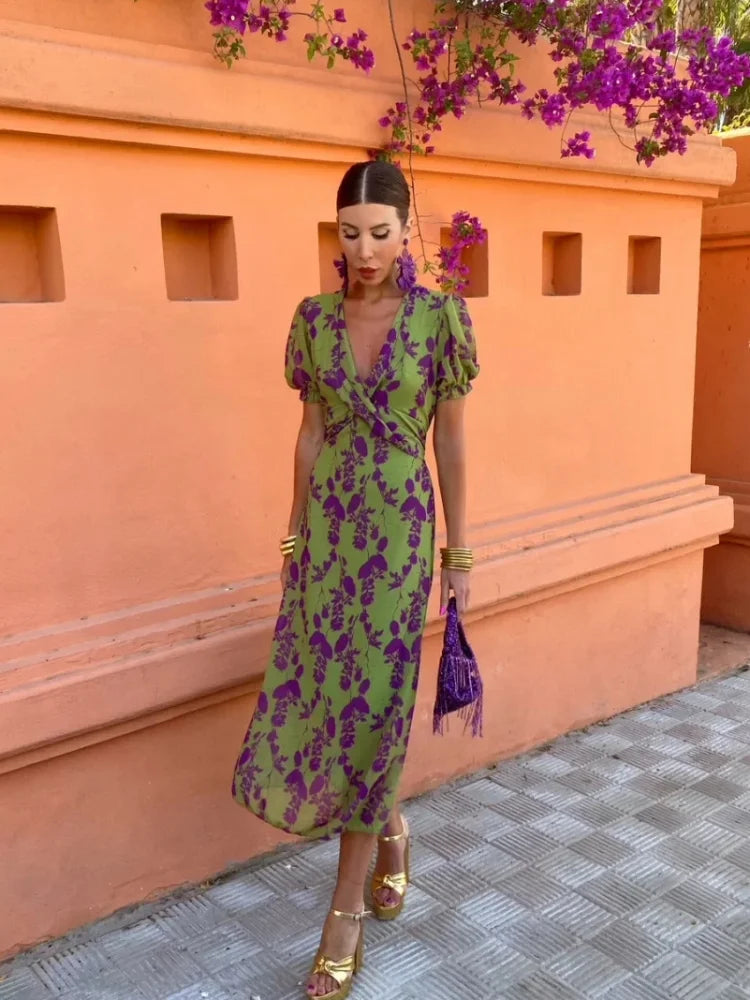 Boho Floral Pleated Women's Summer Maxi Dress