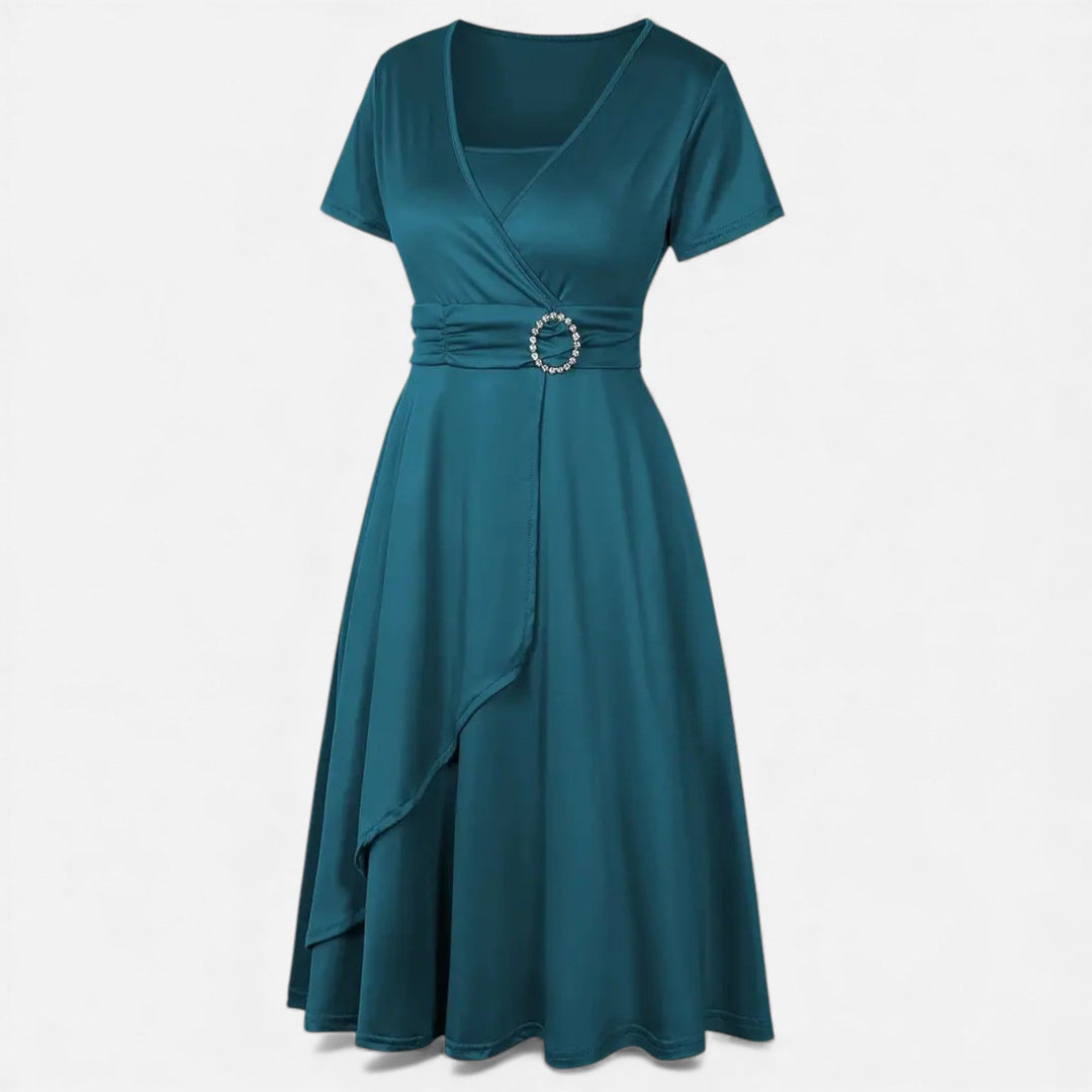 Elegant Rhinestone V-Neck Asymmetric Women's Evening Dress