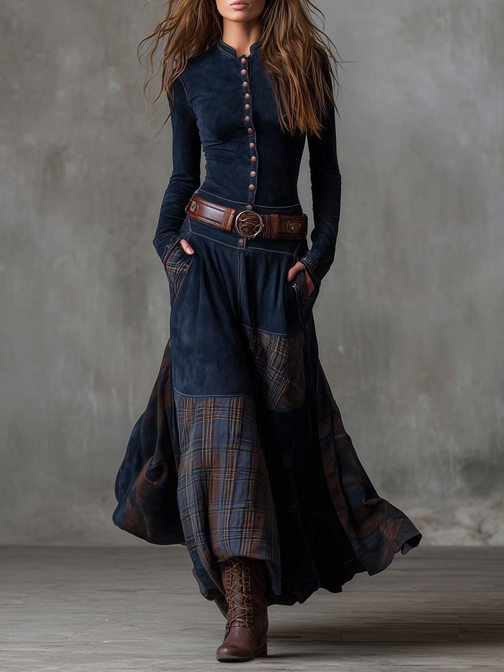 Elegant Buttoned Suede Women's Dress
