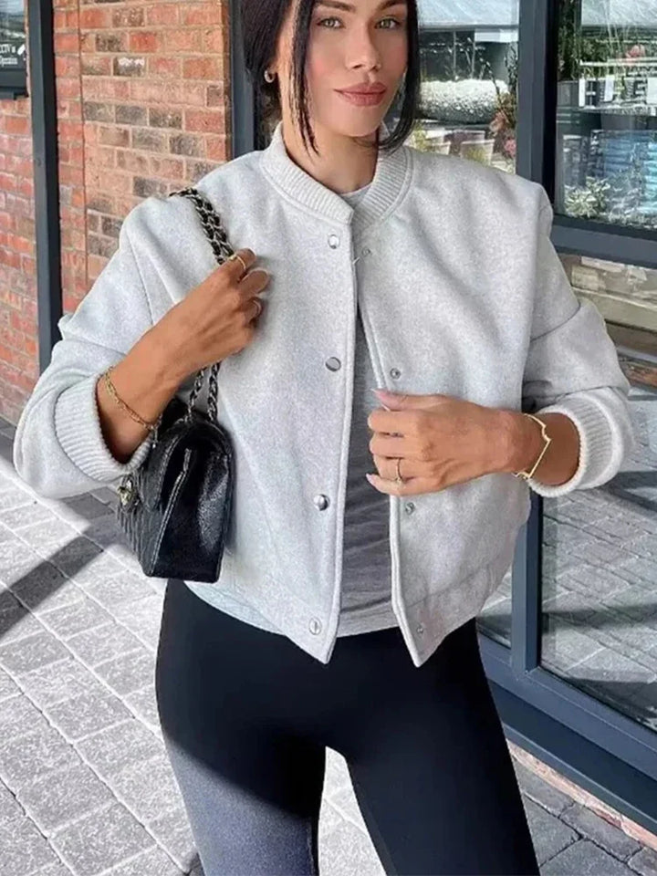 Stylish Cropped Button-Front Women's Bomber Jacket