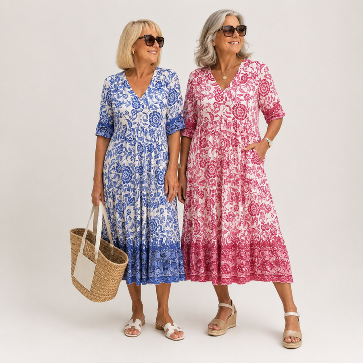 Elegant Breathable Women's V-Neck Floral Dress