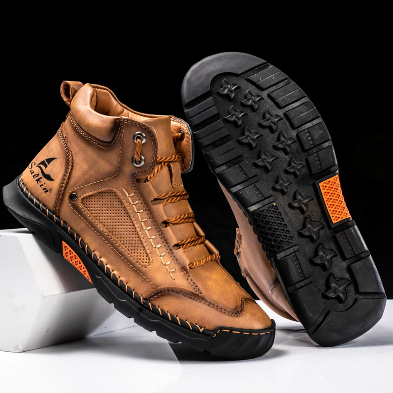 Men's Premium Leather High-Top Sneakers - Waterproof and Breathable