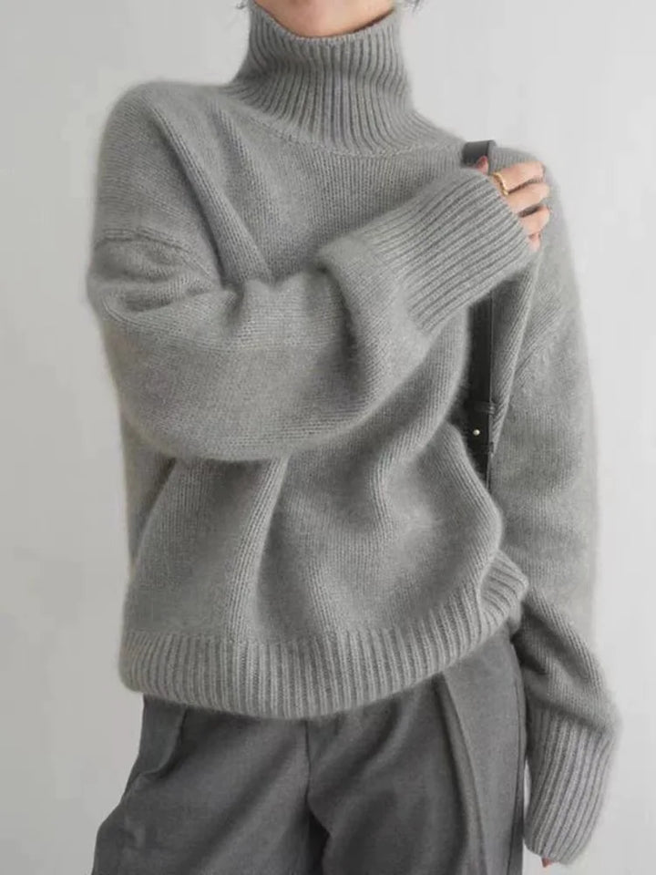 Elegant Women's Cashmere Turtleneck Sweater with High Collar